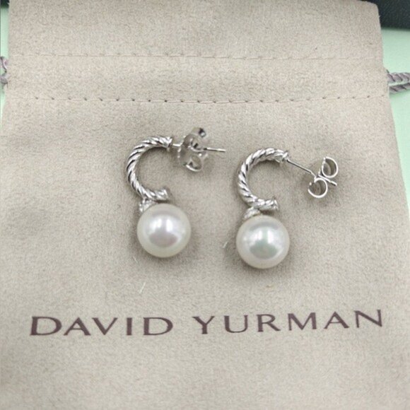 David Yurman Pearl Cable Earrings with Classic Look - Picture 3 of 3